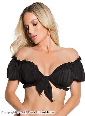 Bauchfreies Crop-Top, Rüschenbesatz, off shoulder, Falten